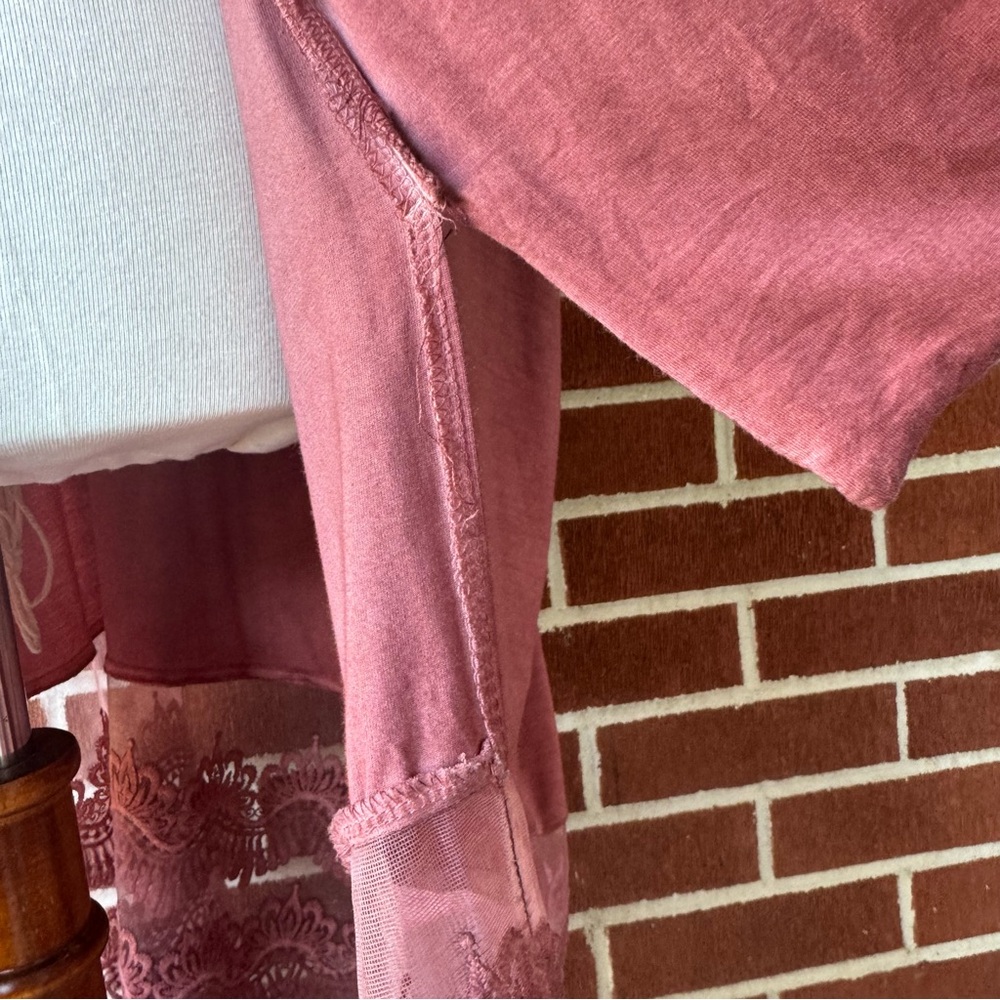 POL Embroidered Lace Duster Cardigan Medium Mauve Pink Short Sleeve VGUC Boho - Picture 12 of 15